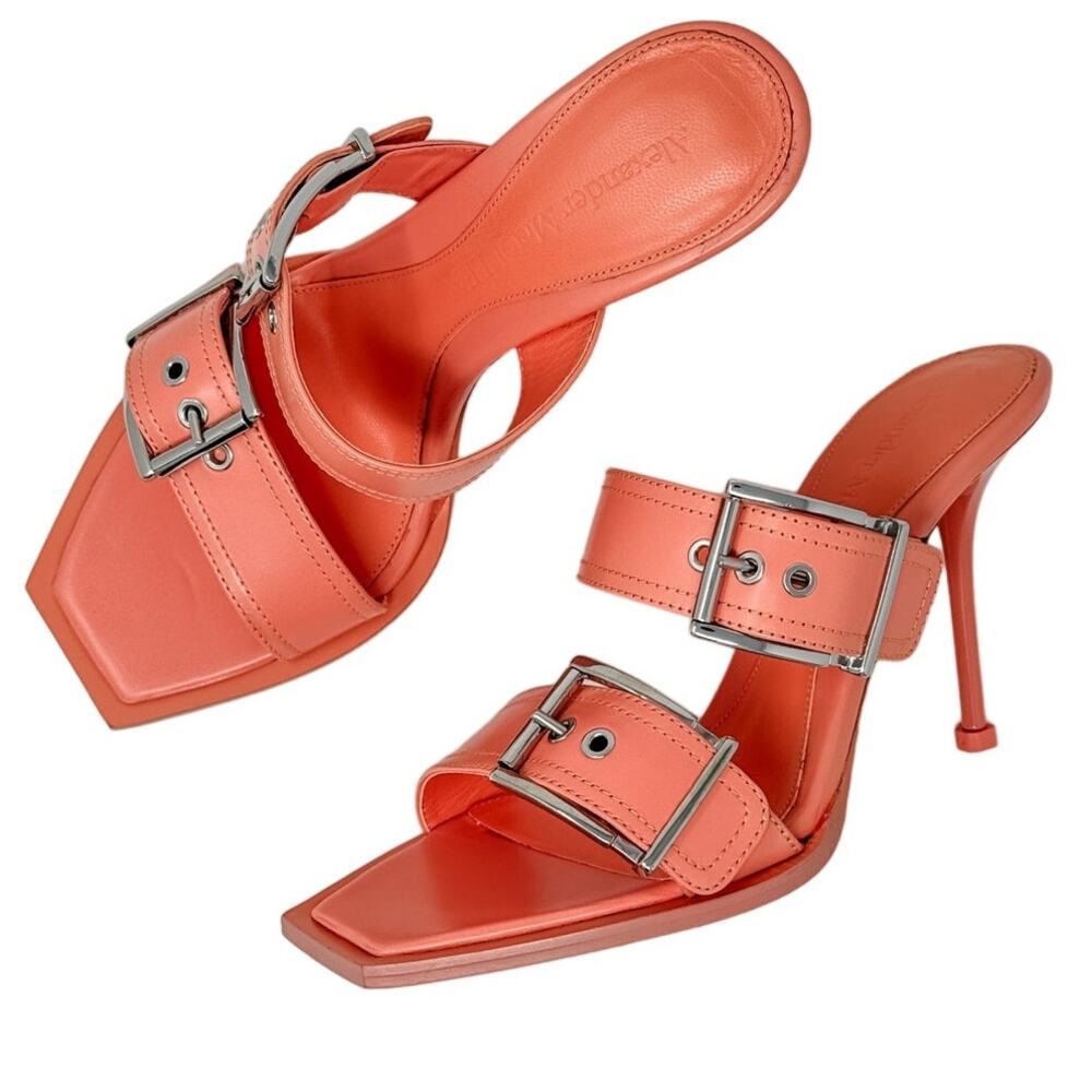 Alexander McQueen Double Buckle Slide Mule Sandals Apricot size 38.5 US8.5 - Picture 15 of 15